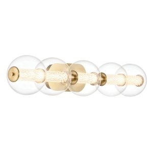 Kinkiet szklany złoto szczotkowane 5 źródeł światła Atomo Elstead Lighting QN-ATOMO-5W-BG