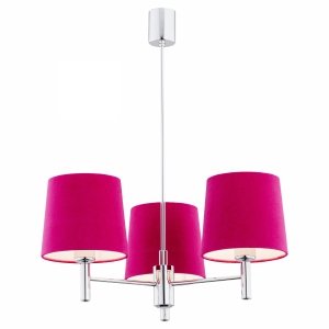 Gustowna lampa wisząca żyrandol nowoczesny el.chrom 3-płomienny welurowy abażur intensywny róż BOLZANO 1382 Argon