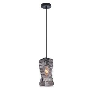 Lampa wisząca szklana żłobiony klosz geometryczny dekoracyjna czarna Altera PND-3219-1-BK-SG Italux