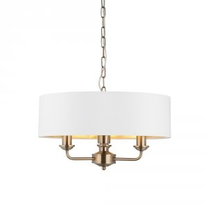 Lampa wisząca abażurowa biało-mosiężna okrągła minimalistyczna klasyczna HIGHCLERE 98934 ENDON 