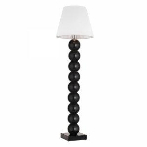Lampa podłogowa stojąca dekoracyjna designerska czarne kule szkło tkaninowy biały abażur el.chromowane FUDŻI 4059 Argon