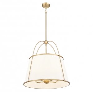 Klasyczna lampa wisząca mosiężna abażurowa dekoracyjna z geometrycznym detalem SAVANNAH P05545BR-WH