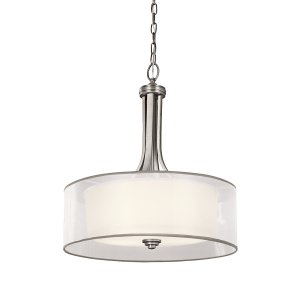 Duża lampa wisząca Lacey 4 źródła światła antyczny pewter okrągły biały abażur nowoczesna minimalistyczna KL-LACEY-P-L-AP KICHLER