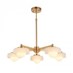 Dekoracyjny plafon lampa wisząca pięciopłomienna designerska szklane klosze mosiądz Boss 120632 ENDON