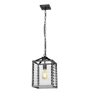 Lampa wisząca Louvre - 1 źródło światła ciemnoszara stalowa rama przypominająca klatkę szklane elementy nowoczesna industrialna LOUVRE-1P ELSTEAD LIGHTING