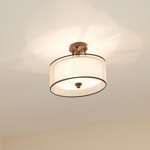 Mały półplafon Lacey 3 źródła światła brązowy kremowy okrągły abażur klasyczny minimalistyczny KL-LACEY-SF-MB KICHLER