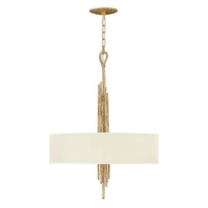 Lampa wisząca Spyre 6 źródeł światła szampańskie złoto elegancki nowoczesny okrągły lniany abażur HK-SPYRE6P-CPG HINKLEY