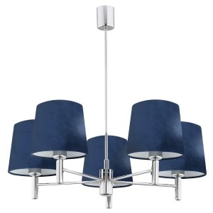 Gustowna lampa wisząca żyrandol klasyczny 5-płomienny el.chrom duża welurowy abażur granat elegancka BOLZANO 2074 Argon