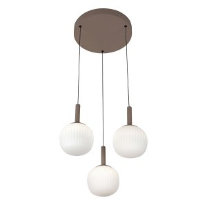 Brązowa szklana lampa wisząca 3pł mleczne białe klosze Montes Italux PND-02217-3-BRO