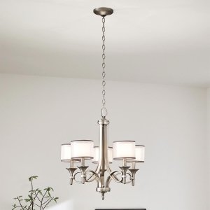 Żyrandol Lacey 5 źródeł światła antyczny pewter biały okrągły klosz klasyczny minimalistyczny KL-LACEY5-AP KICHLER