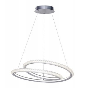 Lampa wisząca zakręcony okrąg z kryształkami LED srebrna dekoracyjny w nowoczesnym stylu Kortia PND-64873-SILV Italux