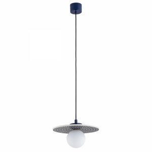 Lampa wisząca ceramika Bolesławiec granatowy płaski talerz w kropki ręcznie zdobiona designerska wyjątkowa BOLL 8950 Argon x Manufaktura w Bolesławcu 