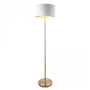 Lampa podłogowa abażurowa biało-mosiężna minimalistyczna klasyczna HIGHCLERE 112571 ENDON