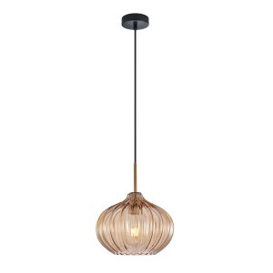 Lampa wisząca szklana żłobiona półokrągła dekoracyjna bursztynowa w nowoczesnym stylu Pansol PND-2940-1S-BRO-AMB Italux