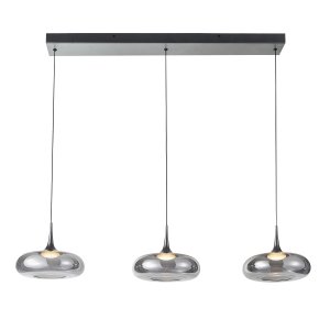 Nowoczesna srebrna lampa wisząca listwa 3pł LED 21W 3000K nad wyspę stół szkło dymione Tenele Italux PND-24028-3B-SILV 