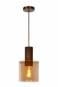 Lampa wisząca miedziana szklany bursztynowy klosz TOLEDO 74405/01/62 Lucide