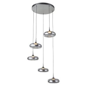 Nowoczesna srebrna lampa wisząca 5pł LED 35W 3000K salonowa szkło dymione Tenele Italux PND-24028-5A-SILV