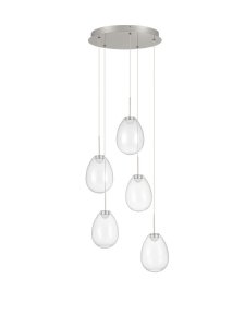 Lampa wisząca wielopunktowa LED srebrna owalna szklana minimalistyczna uniwersalna Luces Exclusivas