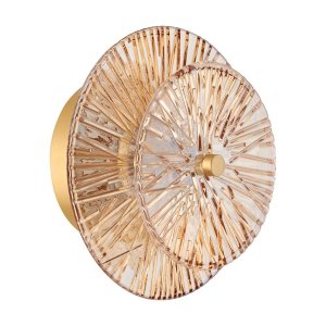Luxusowy mosiężny kinkiet ścienny ryflowany szklany bursztynowy klosz LUXIO LED ST-3315-2 copper Step Into Design