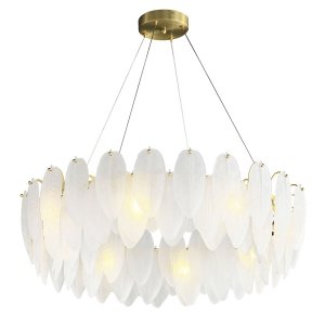 Dekoracyjna nowoczesna biała lampa wisząca szklane listki 10 źródeł światła okrągła designerska boho PIUMA ST-6289-8 Step Into Design