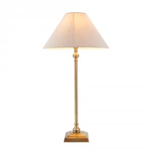 Klasyczna lampka stołowa nocna abażurowa lniana mosiężna minimalistyczna uniwersalna Lille 117829 ENDON