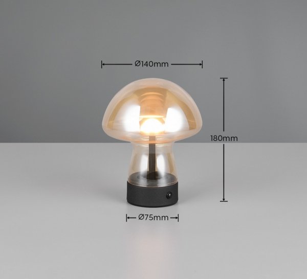 Lampka stołowa nocna bursztynowa LED szklana grzybek designerska nowoczesna dekoracyjna ściemnialna na komodę DOOLEY R54981113 Rl