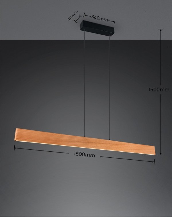 Lampa wisząca LED prostokątna drewniana klasyczna nowoczesna ściemnialna EDGEWOOD 359719130 Trio 