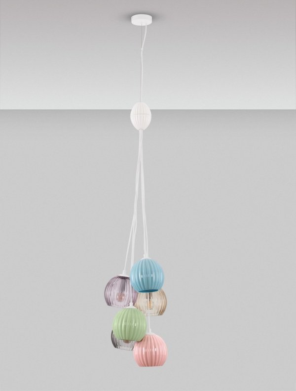 Lampa wisząca 6 źródeł światła szklane okrągłe klosze nowoczesna designerska wielokolorowa możliwość ściemniania LOREVIO LE45259 Luces Exclusivas