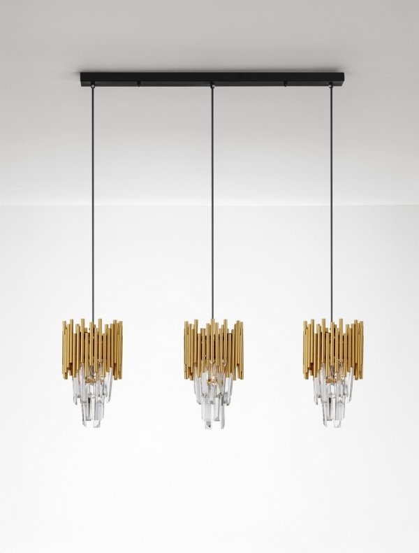 Lampa wisząca złota potrójna klosze kryształowe kształt stożkowy designerska nowoczesna glamour nad stół PELAVRO LE45106 Luces Exclusivas