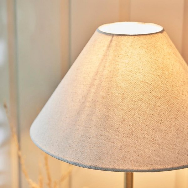 Klasyczna lampka stołowa nocna abażurowa lniana mosiężna minimalistyczna uniwersalna Lille 117829 ENDON