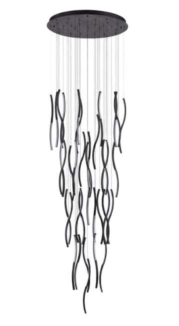 Nowoczesna czarna lampa wisząca LED kaskadowa kompozycja falujących linii FLOW 41 PENDANT 3-STEP DIMM BLACK AZ6819 Azzardo