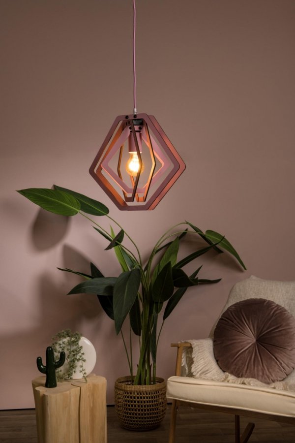 Drewniana lampa wisząca różowa nowoczesna boho designerska możliwość ściemniania MAURO 77489/33/66 LUCIDE