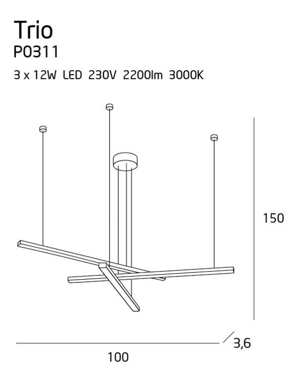 LAMPA WISZĄCA TRIO MAXLIGHT P0311 CZARNA LISTWA LED DESIGNERSKA LAMPA DO SALONU