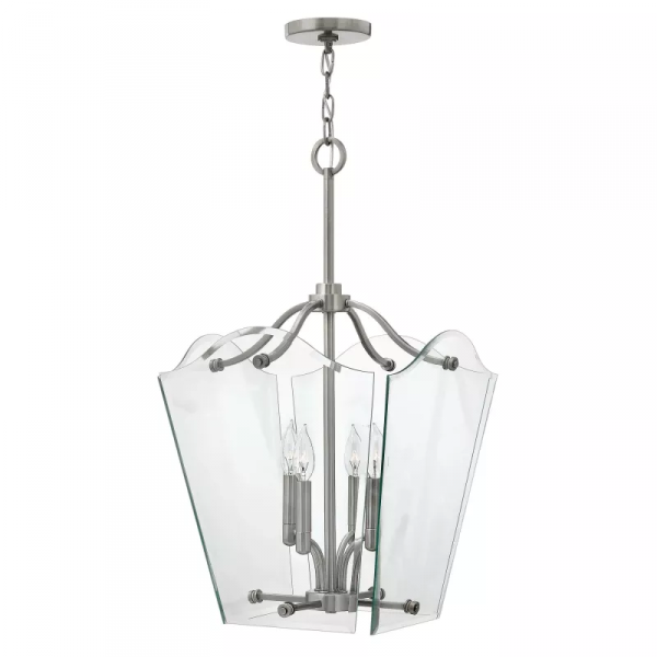 Klasyczna lampa wisząca polerowany nikiel świecznikowy żyrandol z dekoracyjnym szklanym kloszem WINGATE HK-WINGATE-P-M Hinkley