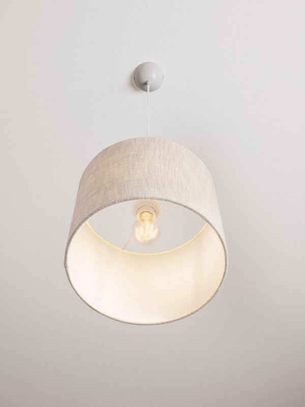Lampa wisząca biała lniany abażur okrągły 30cm uniwersalna minimalistyczna dekoracyjna Luces Exclusivas