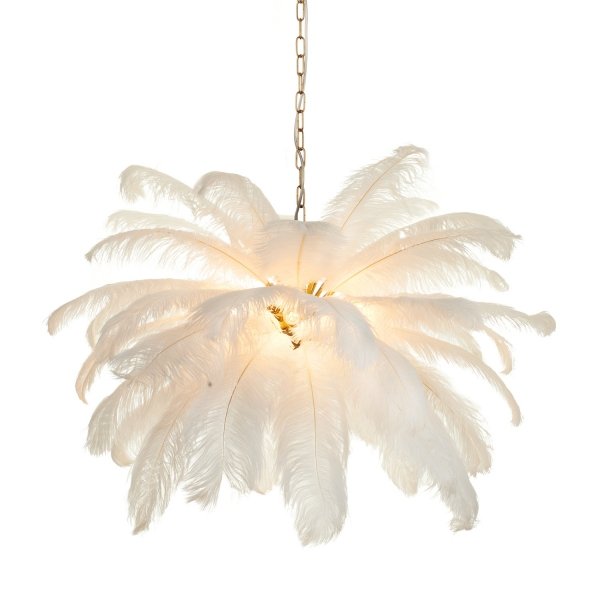  Dekoracyjna nowoczesna biała lampa wisząca pióra 6 źródeł światła designerska boho kula EMU ST-DN127 white Step Into Design