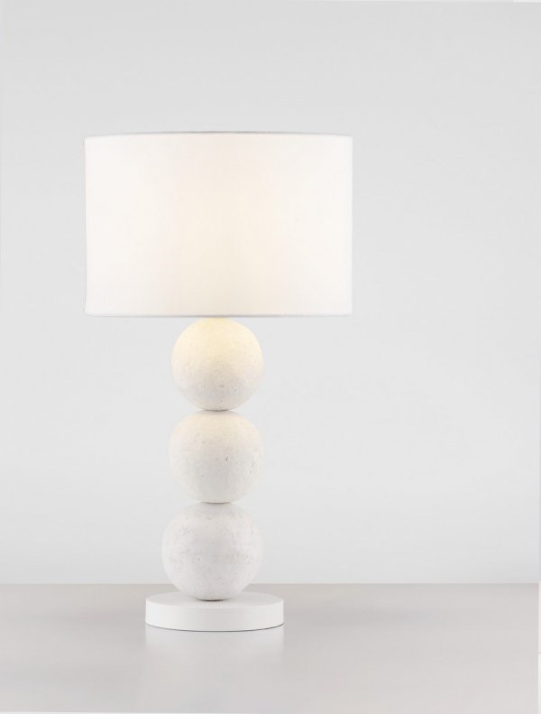 Lampka stołowa nocna biała tkaninowy abażur skandynawska minimalistyczna klasyczna kule CELVIRO LE45306 Luces Exclusivas