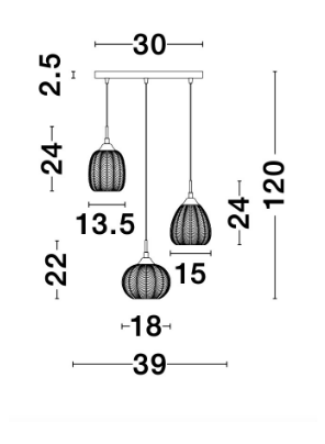Złota lampa wisząca szklane dekoracyjne klosze ALCALA LE41857 LUCES EXCLUSIVAS