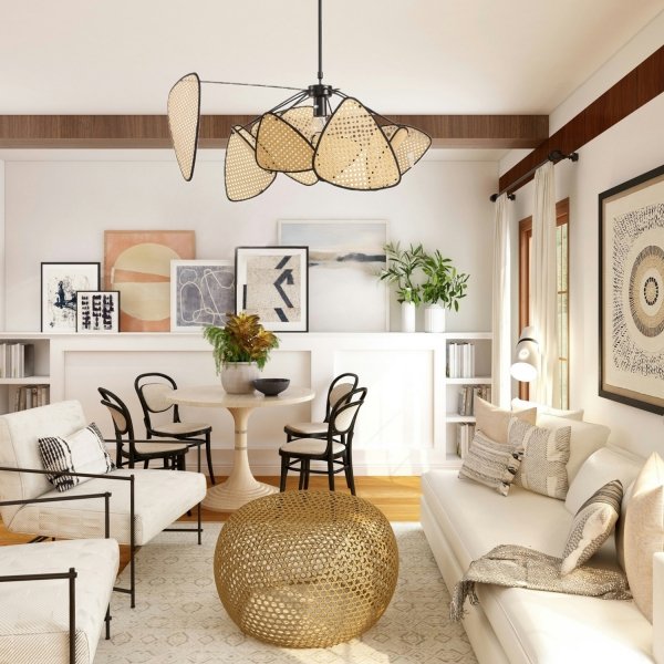 Lampa wisząca trójkąty pleciony rattan beżowa boho industrialna rystykalna nowoczesna minimalistyczna klasyczna NATURA ST-DN1350-10 Step Into Design