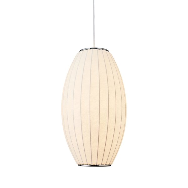 Dekoracyjna nowoczesna biała lampa wisząca designerska skandynawska tkaninowy abażur podłużny 60cm SILK BARREL ST-2335-30 Step Into Design
