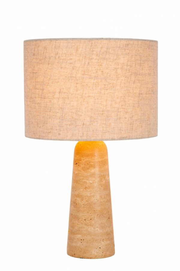 Lampa stołowa nocna trawertyn lniany klosz okrągły minimalistyczna designerska nowoczesna NIMUE 05556/81/41 LUCIDE