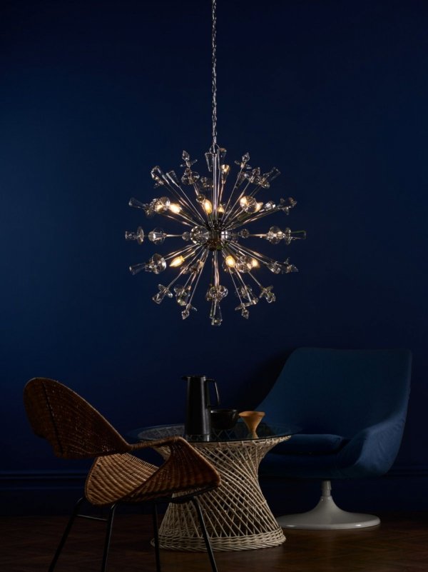 Nowoczesna Lampa Wisząca Designerska Chrom Kryształowe Elementy EXODUS EXO0850 DAR LIGHTING