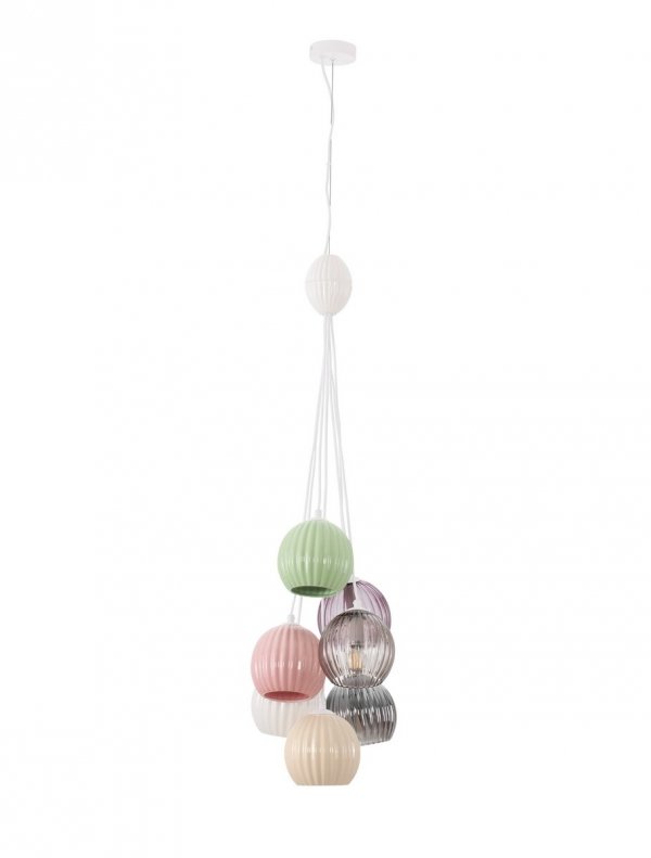Lampa wisząca 7 źródeł światła szklane okrągłe klosze nowoczesna designerska wielokolorowa możliwość ściemniania LOREVIO LE45260 Luces Exclusivas