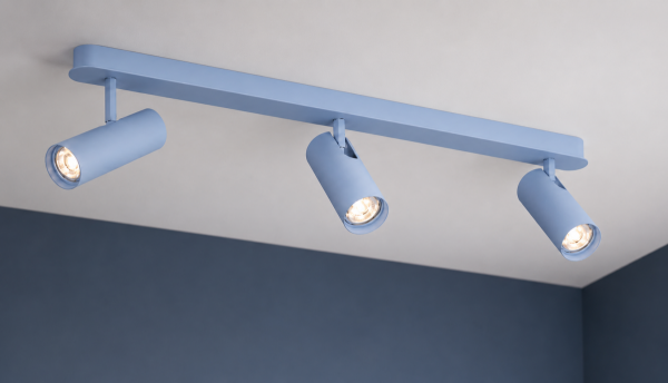 Lampa sufitowa liniowa z 3 reflektorami regulowana niebieska minimalistyczna uniwersalna LINCA 6370 Argon