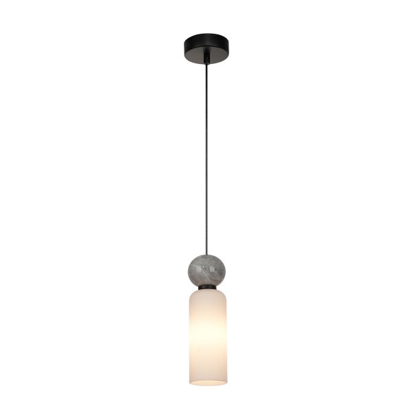 Nowoczesna lampa wisząca Santos Italux PND-95331-1-BK Opalowy biały czarny mat nad wyspę stół Art Deco