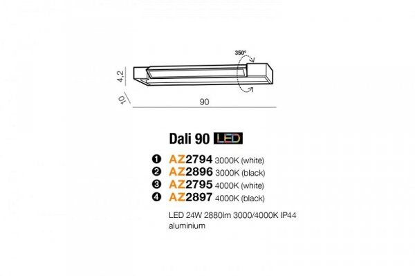KINKIET ŚCIENNY DALI 90 ŁAZIENKOWY REGULOWANY 4000K AZZARDO 