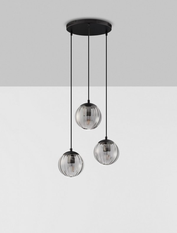 Klasyczna lampa wisząca potrójna czarna szklane kule minimalistyczna uniwersalna dekoracyjna elegancka CELONDA LE45219 Luces Exclusivas