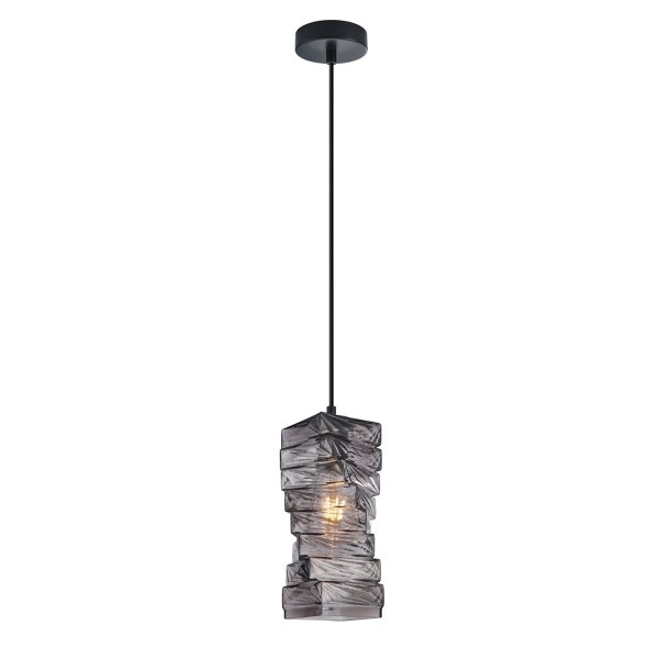 Lampa wisząca szklana żłobiony klosz geometryczny dekoracyjna czarna Altera PND-3219-1-BK-SG Italux