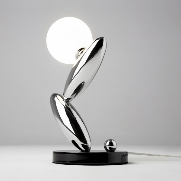 Dekoracyjna lampka stołowa LED platyna okrągła designerska na komodę Resonance MOD482TL-L6PT3K Maytoni