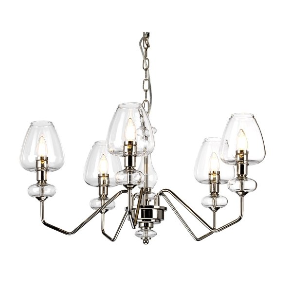 Żyrandol Armand - 5 źródeł światła - Polerowany nikiel szklane klosze w kształcie kielicha industrialny nowoczesny dworkowy DL-ARMAND5-PN ELSTEAD LIGHTING